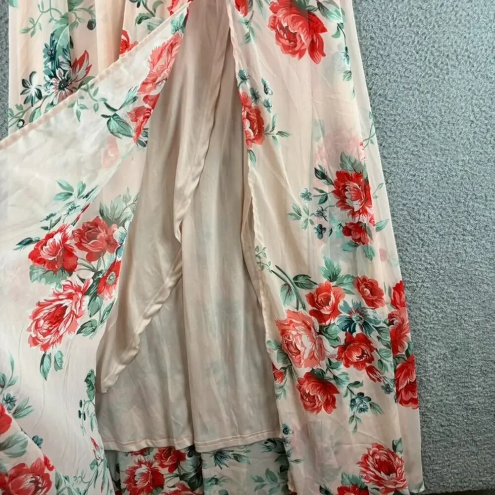 LULUS Garden Meandering Blush Floral Print Maxi Dress Medium Cottage Coquette - Picture 6 of 13
